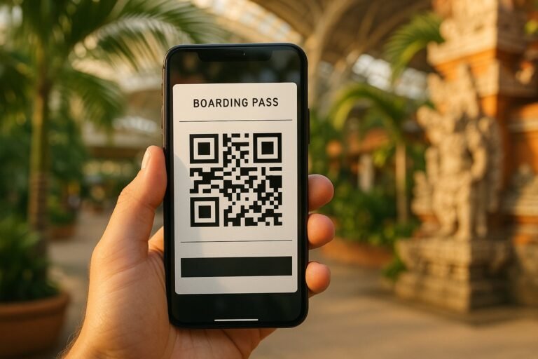 Voyageur presentant le QR code de la taxe touristique de Bali sur son telephone a l arrivee