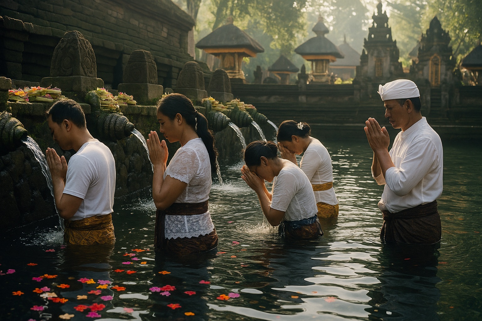 Purification au temple de Tirta Empul