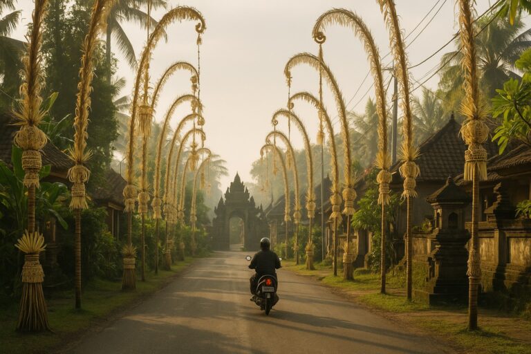 Penjor decorant une rue de village balinais