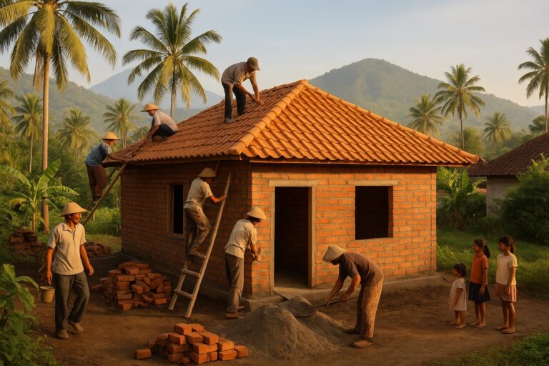 Illustration : construction d une maison dans un village du nord de Bali