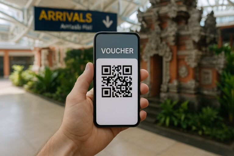 Voyageur presentant le QR code de la taxe touristique de Bali a l aeroport